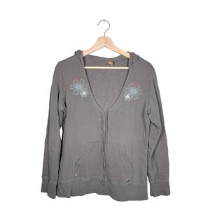 Y2K Lucy Floral‎ V-Neck Hooded Pullover Sweatshirt Size Large